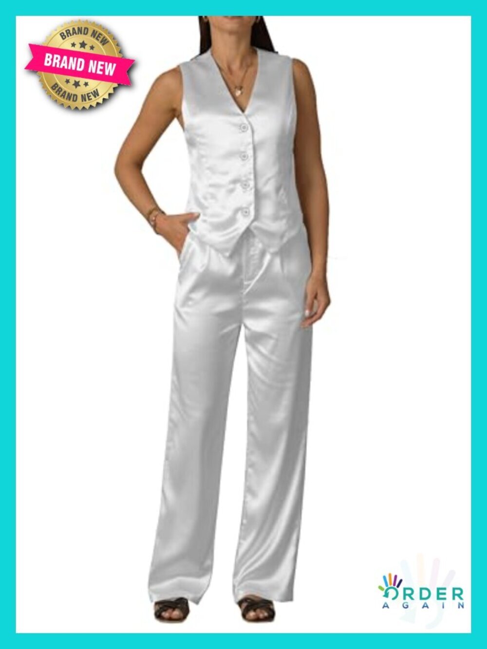 Satin 2 Piece Vest and Wide Leg Pants Suit Set Dressy Casual Work